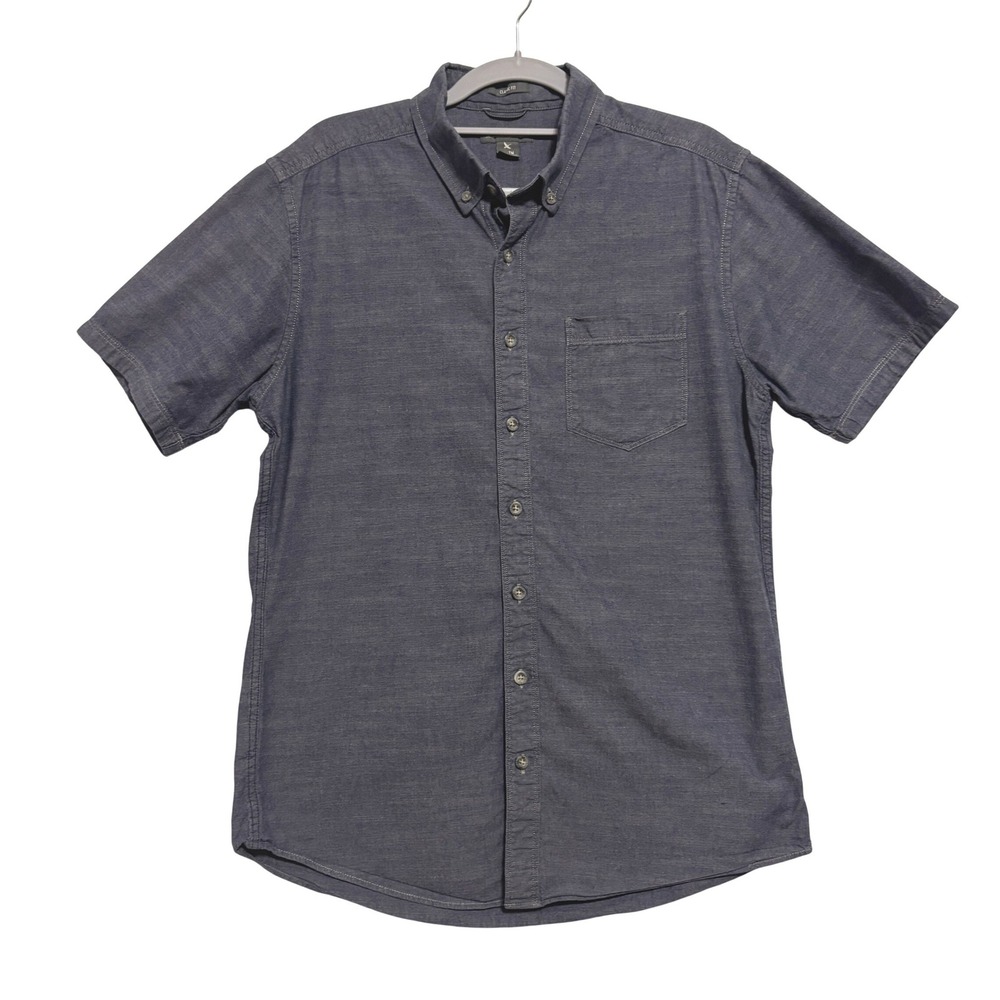 Eddie Bauer Grifton Button Down Shirt Mens TM Blue Chambray Cotton Casual Office